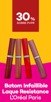 Batom Laque Resistance da marca loreal paris com destaque promocional de 30% sobre preço de Venda ao Público Recomendado